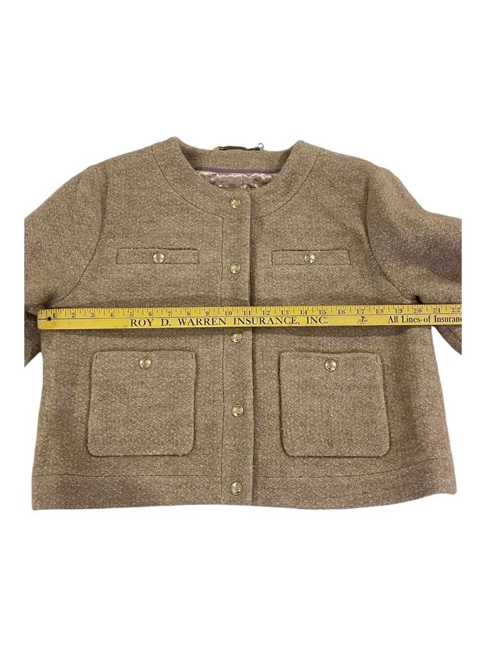 J. Crew Cream Bouclé Collarless Jacket with Gold Buttons
